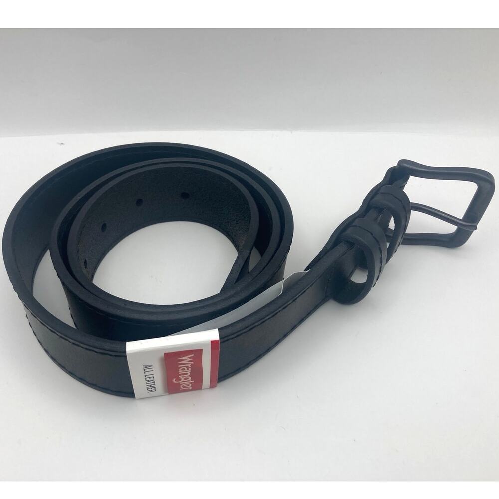 NWT Wrangler All Leather Men's Black Belt Size 36 Black Buckle New